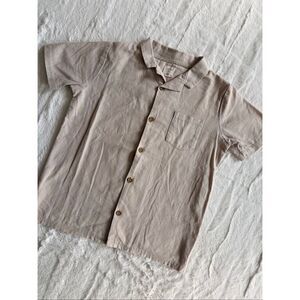 Analogie Lil Legs Size 8 Beige Linen Blend Button Up Shirt Kids Neutral Short Sl